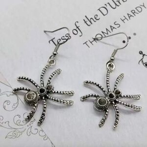 Gothic Spider Silver Tone Dangle Earrings Drop Halloween Witch Spooky Scary
